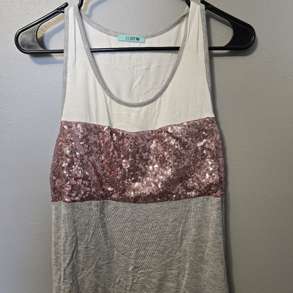 Pink Sequin Sleeveless Tank Top